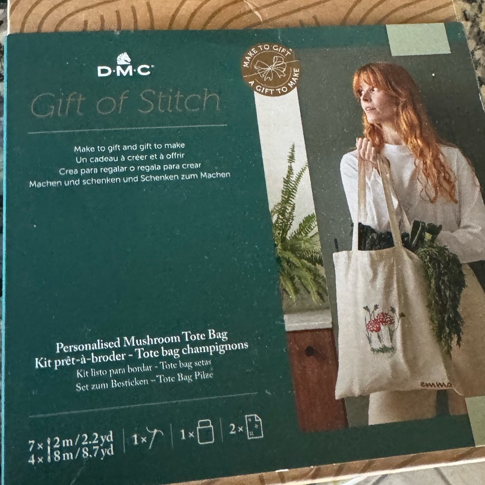 NIB Gift of Stitch Personalized Mushroom Tote Kit comes with everything you need